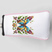 Buntes Glasschmetterling mit Blume Golf Headcover (Vorderseite)