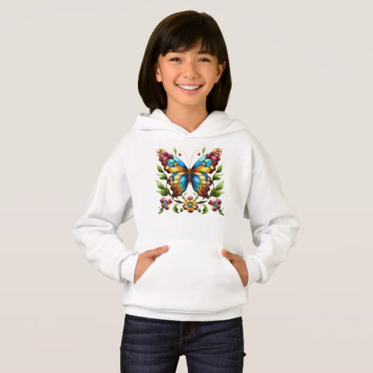 Buntes Glasschmetterling mit Blume Hoodie (Vorne ganz)