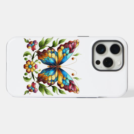 Buntes Glasschmetterling mit Blume iPhone Hülle (Rückseite (Horizontal))