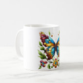 Buntes Glasschmetterling mit Blume Kaffeetasse (Vorderseite Links)