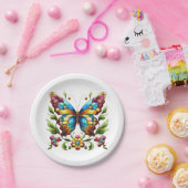 Buntes Glasschmetterling mit Blume Pappteller (Party)
