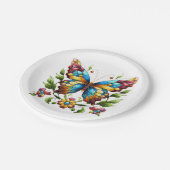 Buntes Glasschmetterling mit Blume Pappteller (Schrägansicht)