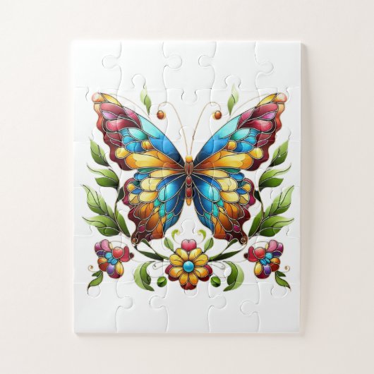 Buntes Glasschmetterling mit Blume Puzzle (Vertikal)