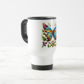 Buntes Glasschmetterling mit Blume Reisebecher (Vorderseite Links)