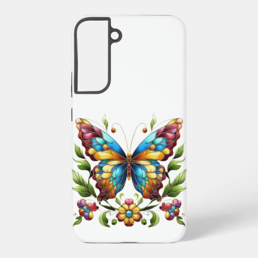 Buntes Glasschmetterling mit Blume Samsung Galaxy Hülle (Rückseite)