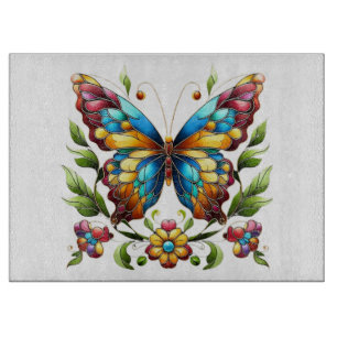 Buntes Glasschmetterling mit Blume Schneidebrett