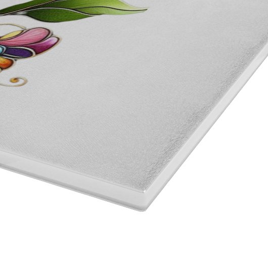 Buntes Glasschmetterling mit Blume Schneidebrett (Ecke)