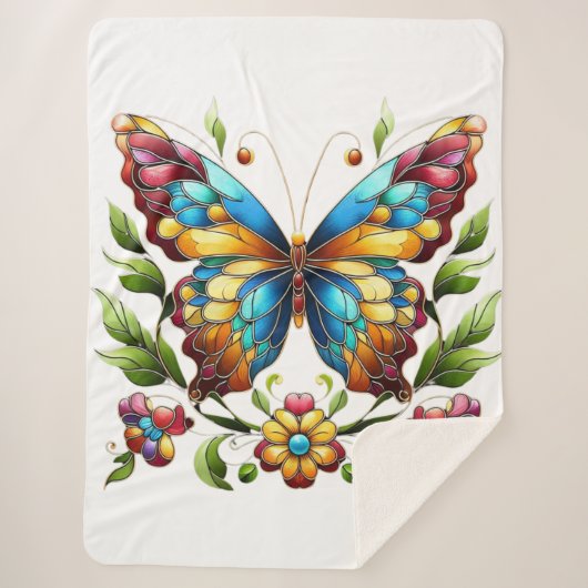 Buntes Glasschmetterling mit Blume Sherpadecke (Vorderseite)