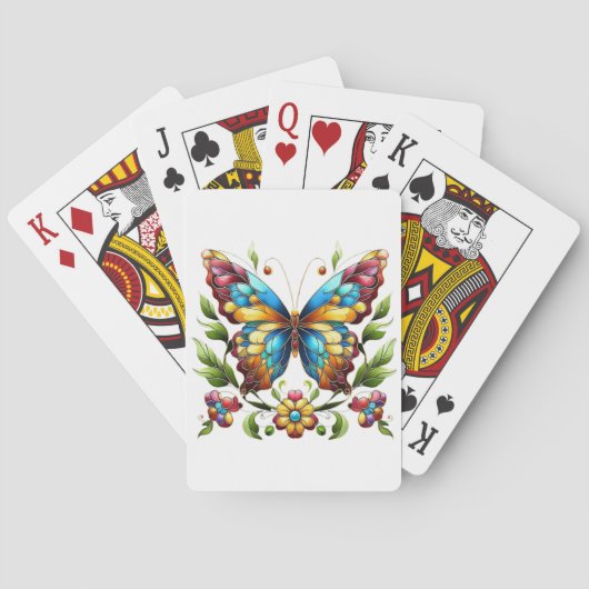 Buntes Glasschmetterling mit Blume Spielkarten (Rückseite)
