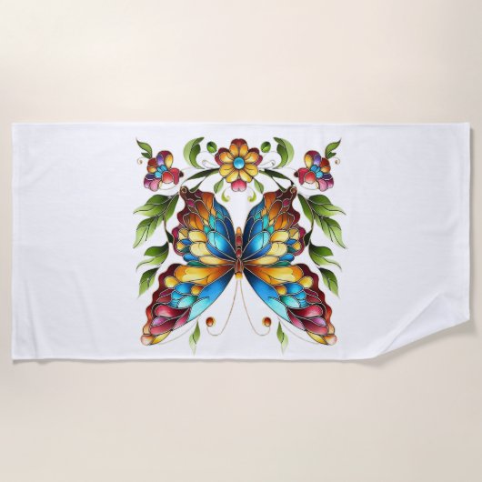 Buntes Glasschmetterling mit Blume Strandtuch (Vorderseite)
