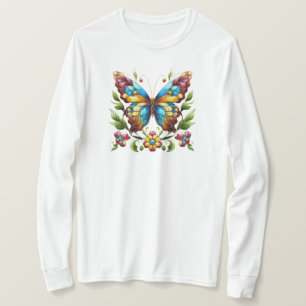 Buntes Glasschmetterling mit Blume T-Shirt