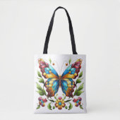 Buntes Glasschmetterling mit Blume Tasche (Vorderseite)