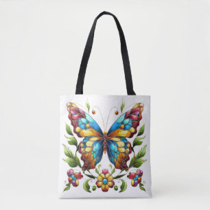 Buntes Glasschmetterling mit Blume Tasche
