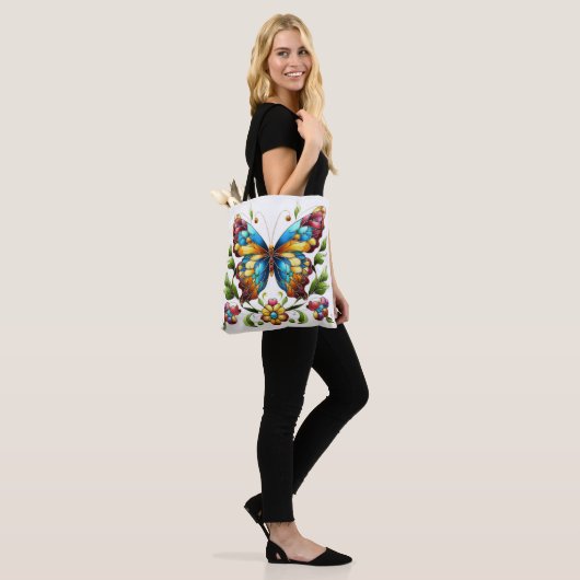 Buntes Glasschmetterling mit Blume Tasche (Am Model)