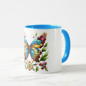 Buntes Glasschmetterling mit Blume Tasse (VorderseiteRechts)