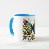 Buntes Glasschmetterling mit Blume Tasse (Vorderseite Links)