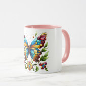 Buntes Glasschmetterling mit Blume Tasse (VorderseiteRechts)