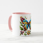 Buntes Glasschmetterling mit Blume Tasse (Vorderseite Links)