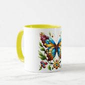 Buntes Glasschmetterling mit Blume Tasse (Vorderseite Links)