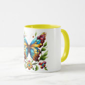 Buntes Glasschmetterling mit Blume Tasse (VorderseiteRechts)