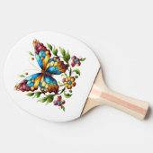 Buntes Glasschmetterling mit Blume Tischtennis Schläger (Seitenansicht)