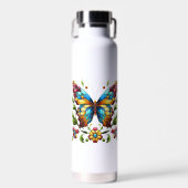 Buntes Glasschmetterling mit Blume Trinkflasche (Vorne)