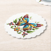 Buntes Glasschmetterling mit Blume Untersetzer (angewinkelt)
