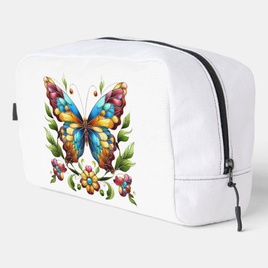 Buntes Glasschmetterling mit Blume Waschbeutel (Rechte Ecke)