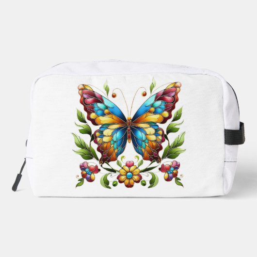 Buntes Glasschmetterling mit Blume Waschbeutel (Rückseite)