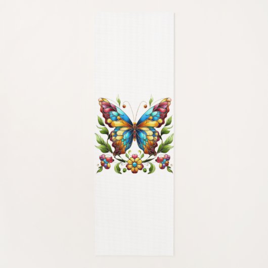 Buntes Glasschmetterling mit Blume Yogamatte (Vorderseite)