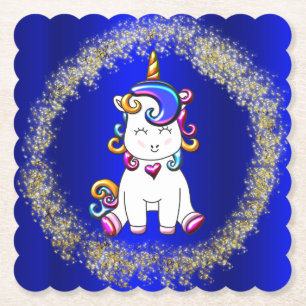 Buntes Glitzerunicorn-Blau Untersetzer