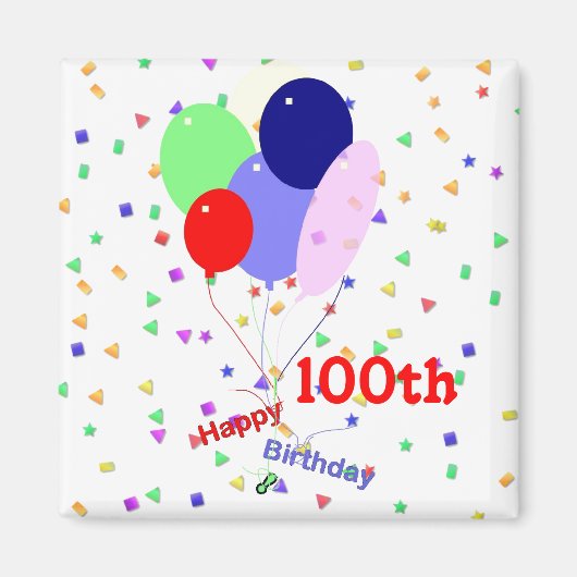 Buntes Glück 100. Geburtstagsballons Magnet (Vorne)
