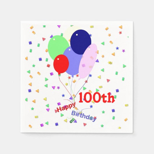 Buntes Glück 100. Geburtstagsballons Serviette (Vorderseite)