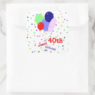 Buntes Glück 40. Geburtstag Balloons Quadratischer Aufkleber