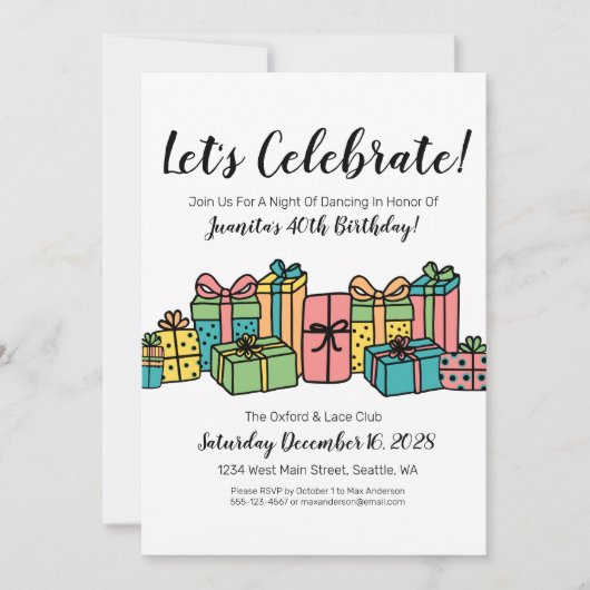 Buntes Glück 40. Geburtstag Party Einladung (Vorderseite)