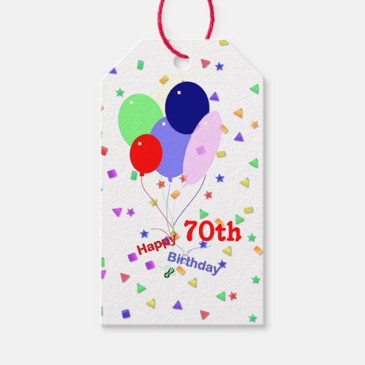 Buntes Glück 70. Geburtstag Balloons Geschenkanhänger (Vorderseite)