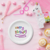 Buntes Glück Geburtstag Gruß Weiß Pappteller (Party)