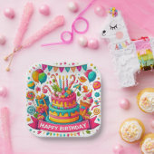 Buntes Glück Geburtstagskuchen Pappteller (Party)