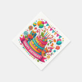 Buntes Glück Geburtstagskuchen Serviette (Ecke)