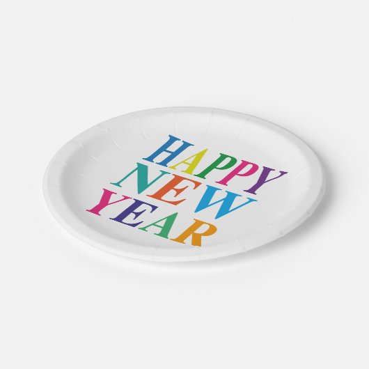 Buntes Glück im neuen Jahr Pappteller (Schrägansicht)