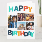 Buntes Glück zum Geburtstag 5 Foto Collage Karte (Vorderseite)