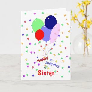 Buntes Glück zum Geburtstag Balloons für Schwester Karte