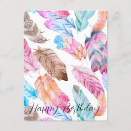 Buntes Glück zum Geburtstag Boho Feathers Postcard Postkarte
