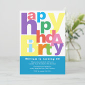 Buntes Glück zum Geburtstag Einladung (Stehend Vorderseite)