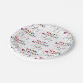 Buntes Glück zum Geburtstag Individuelle Name Conf Pappteller (Schrägansicht)