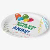 Buntes Glück zum Geburtstag mit Balloons Pappteller (Schrägansicht)