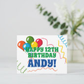 Buntes Glück zum Geburtstag mit Balloons Postkarte (Stehend Vorderseite)