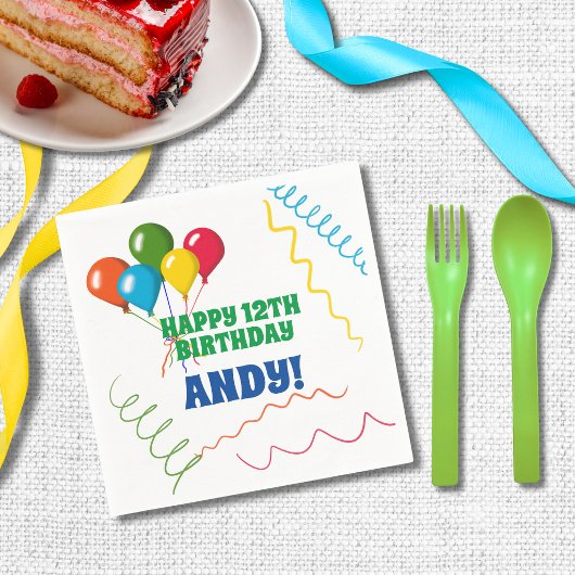 Buntes Glück zum Geburtstag mit Balloons Serviette