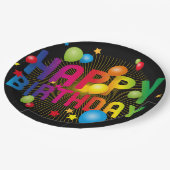 Buntes Glück zum Geburtstag Pappteller (Schrägansicht)