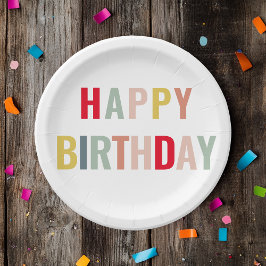 Buntes Glück zum Geburtstag Pappteller